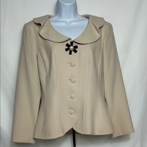 Neiman Marcus Teri Jon Cream Blazer Black Bow Detail Women’s Size 12 Wool Lined